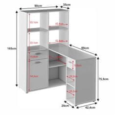 KONDELA PC stůl s regálem bílá MINESON dřevotříska 90 x 124 x 145 cm