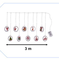 KIK LED světla Vánoční obrazový závěs v kruzích 3m 10 žárovek na baterie dálkové ovládání