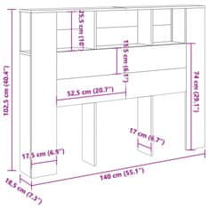 Vidaxl Čelo postele s úložným prostorem dub artisan 140x18,5x102,5 cm