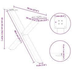 Vidaxl Nohy konferenčního stolku ve tvaru X 2 ks černé 70x(42-43) cm