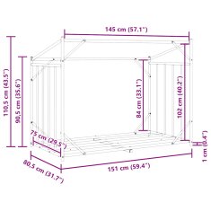 Vidaxl Stojan na palivové dřevo s krytem 151x80,5x110,5 cm