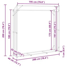 Vidaxl Stojan na palivové dřevo s krytem proti dešti 200x40x200 cm