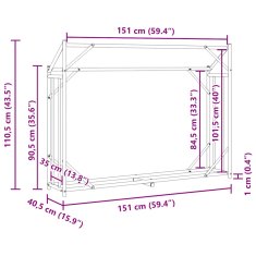 Vidaxl Stojan na palivové dřevo s krytem 151x40,5x110,5 cm