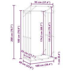 Vidaxl Stojan na palivové dřevo s krytem proti dešti 100x60x200 cm