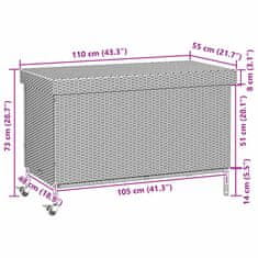 Vidaxl Zahradní úložný box s kolečky hnědý 110x55x73 cm polyratan