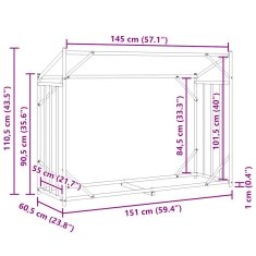 Vidaxl Stojan na palivové dřevo s krytem 151x60,5x110,5 cm