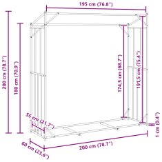 Vidaxl Stojan na palivové dřevo s krytem proti dešti 200x60x200 cm