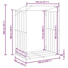 Vidaxl Stojan na palivové dřevo s krytem proti dešti 150x100x200 cm