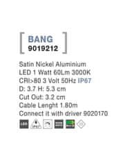 Nova Luce NOVA LUCE venkovní zapuštěné svítidlo do země BANG nikl satén hliník LED 1W 3000K 3V IP67 délka kabelu 1.80m použijte driver 9020170 9019212