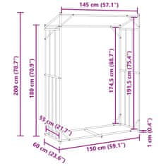 Vidaxl Stojan na palivové dřevo s krytem proti dešti 150x60x200 cm