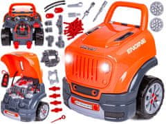 shumee Sada mechaniků, demontáž motoru auta, dílna 61 prvků, Orange JEEP