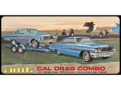 AMT Model Plastikowy - Zestaw 3W1 Samochód + Samochód + Naczepa 1:25 Cal Drag Combo 1964 Galaxie, Awb Falcon & Trailer