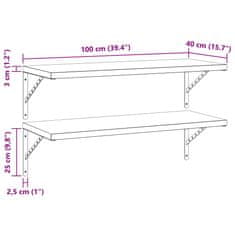 Vidaxl Nástěnné police 2 ks 100 x 40 cm stříbrné nerezová ocel