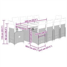 Vidaxl 11dílný zahradní bistro set s poduškami hnědý polyratan