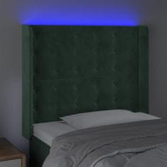 Vidaxl Čelo postele s LED tmavě zelené 93 x 16 x 118/128 cm samet