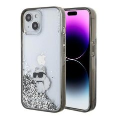 Karl Lagerfeld hard silikonový obal iPhone 15 6.1" Transparentní Liquid Glitter Choupette