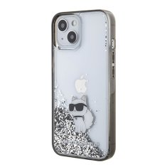 Karl Lagerfeld hard silikonový obal iPhone 15 6.1" Transparentní Liquid Glitter Choupette