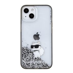 Karl Lagerfeld hard silikonový obal iPhone 15 6.1" Transparentní Liquid Glitter Choupette