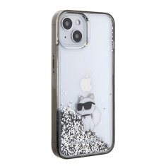 Karl Lagerfeld hard silikonový obal iPhone 15 6.1" Transparentní Liquid Glitter Choupette