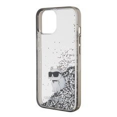 Karl Lagerfeld hard silikonový obal iPhone 15 6.1" Transparentní Liquid Glitter Choupette