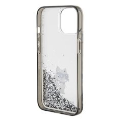 Karl Lagerfeld hard silikonový obal iPhone 15 6.1" Transparentní Liquid Glitter Choupette