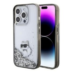 Karl Lagerfeld hard silikonový obal iPhone 15 PRO 6.1" Transparentní Liquid Glitter Choupette