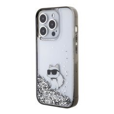 Karl Lagerfeld hard silikonový obal iPhone 15 PRO 6.1" Transparentní Liquid Glitter Choupette