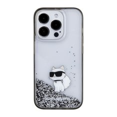 Karl Lagerfeld hard silikonový obal iPhone 15 PRO 6.1" Transparentní Liquid Glitter Choupette