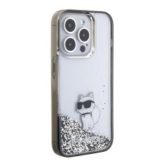 Karl Lagerfeld hard silikonový obal iPhone 15 PRO 6.1" Transparentní Liquid Glitter Choupette