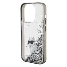 Karl Lagerfeld hard silikonový obal iPhone 15 PRO 6.1" Transparentní Liquid Glitter Choupette