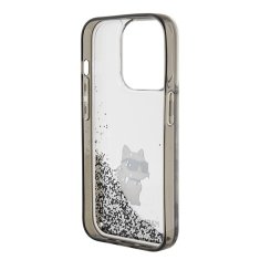 Karl Lagerfeld hard silikonový obal iPhone 15 PRO 6.1" Transparentní Liquid Glitter Choupette