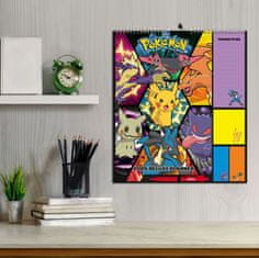 CurePink Oficiální nástěnný plánovací deluxe kalendář 2025 Pokémon se samolepkami (32 x 35 cm)