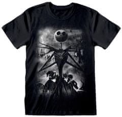 CurePink Pánské tričko Disney|Nightmare Before Christmas|Ukradené Vánoce: Bouřlivé nebe (XL) černá bavlna