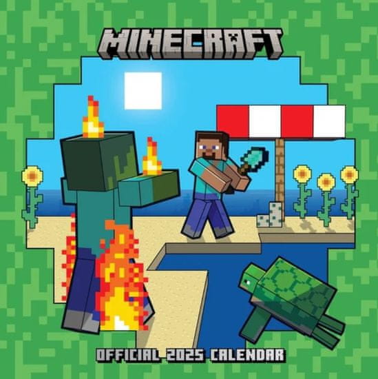 CurePink Oficiální nástěnný kalendář 2025 Minecraft s plakátem (SQ 30,5 x 30,5|61 cm)