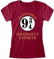 CurePink Dámské tričko Harry Potter: Hogwarts Express - vlak do Bradavic (M) vínová bavlna