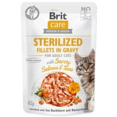 Brit Kapsička Care Cat Sterilized losos a tuňák, filety v omáčce 85g