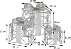 Dekorstyle Sada 3 ks LED dekorací PRESENT stříbrná