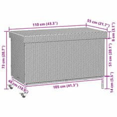 Vidaxl Zahradní úložný box s kolečky černý 110x55x73 cm polyratan