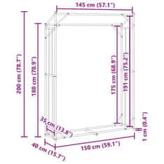 Vidaxl Stojan na palivové dřevo s krytem proti dešti 150x40x200 cm