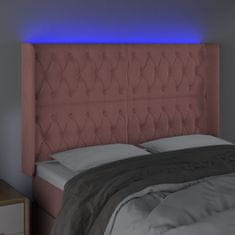 Vidaxl Čelo postele s LED růžové 163 x 16 x 118/128 cm samet