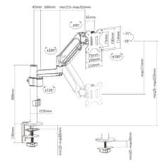 Držák monitoru Brateck LDT48-C012 jedno rameno na tyčovém držáku plynová vzpěra