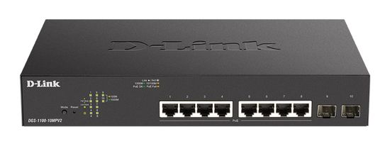 D-Link DGS-1100-10MPV2, 8x 1000Base-T 802.3af/802.3at PoE, 2x SFP, 130W PoE budget