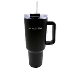 shumee OCELOVÝ TERMÁLNÍ HRNÍK THERMOS 1200ml S UCHEM A SLÁMČKEM KM-2172