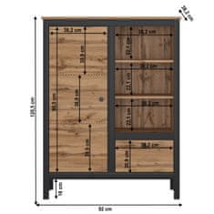 KONDELA Jednodvéřová komoda se zásuvkou Lofta 1D1S/90 - dub wotan/černá