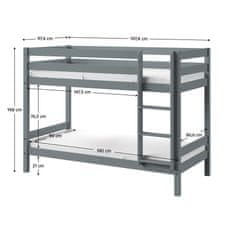 KONDELA Dřevěná patrová postel Olaf 90x190 cm - šedá