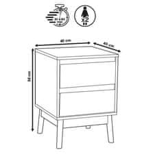 5five Noční stolek ABANA, 2 zásuvky, 40 x 40 x 56 cm