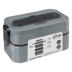 5five Lunchbox do práce, 2 přepážky + příbory, 1,4l, šedý