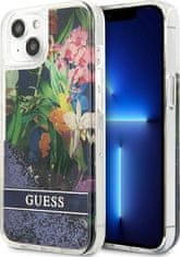 Guess Kryt Guess GUHCP13SLFLSB Apple iPhone 13 mini blue hardcase Flower Liquid Glitter