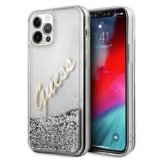 Guess Kryt Guess GUHCP12LGLVSSI Apple iPhone 12 Pro Max silver hardcase Glitter Vintage Script