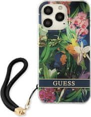 Guess Kryt Guess GUHCP13LHFLSB Apple iPhone 13 Pro blue hardcase Flower Strap